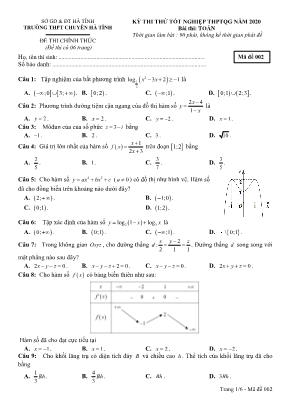 Đề thi thử Tốt nghiệp THPT Quốc gia môn Toán năm 2019 - Mã đề 002 - Trường THPT chuyên Hà Tĩnh